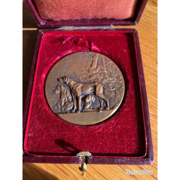 M�daille Ancienne en Bronze - Soci�t� Canine du Midi - et sa bo�te ancienne