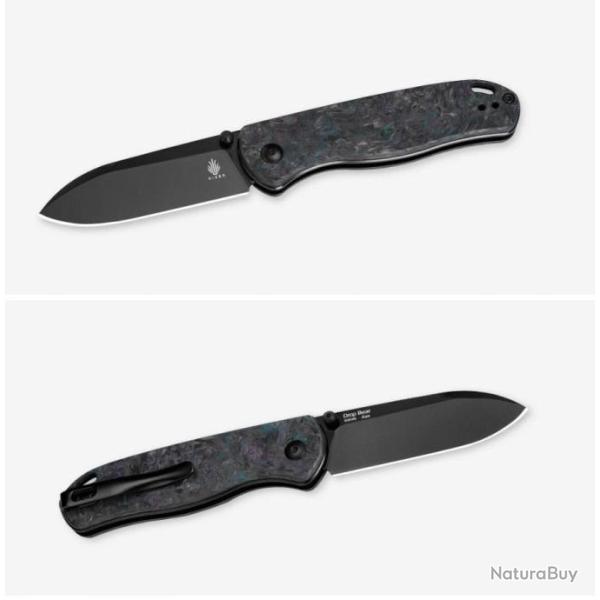 Couteau Kizer Drop Bear Lame Acier S35VN Black Manche Dark Blue FatCarbon AXIS Lock IKBS KI3619A4