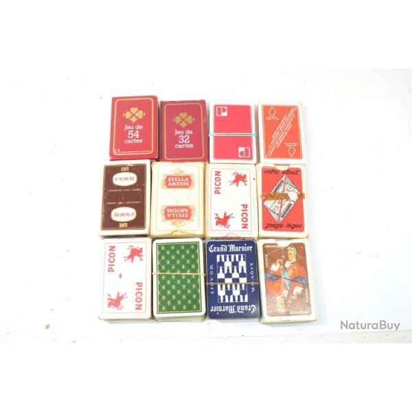Lot jeux de cartes ann�es 1960 - 1990. Collection jeu bar bistrot. Publicit� Picon Stella Artois