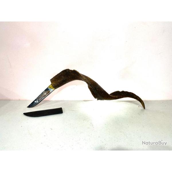 Ancien Couteau Lame Grav�e manche en Corne de Bouc