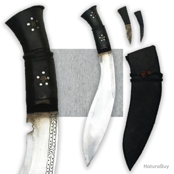 RARE & BEAU SABRE POIGNARD KUKRI KOUKRI AVEC COUTEAUX, COMPLET, ORIGINAL #55