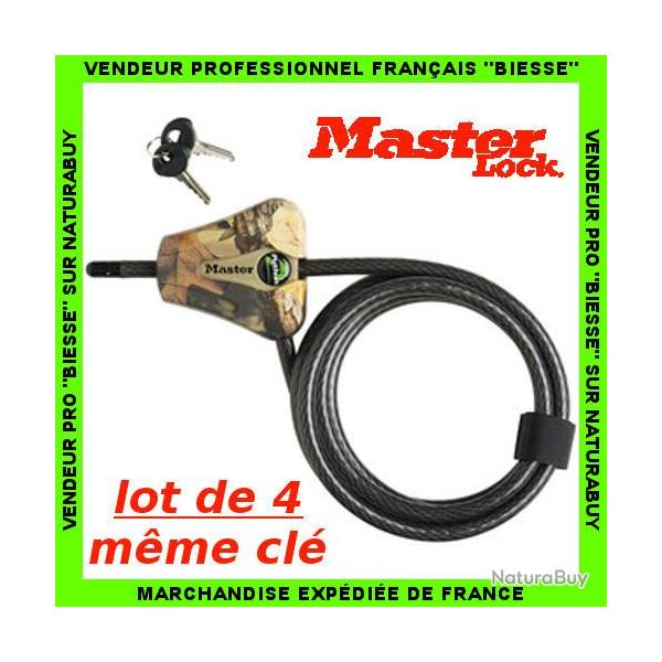 LOT DE 4 C�bles Python MASTERLOCK d�cor CAMOUFLAGE s�curisation pi�ge photo tree stand vtt outillage