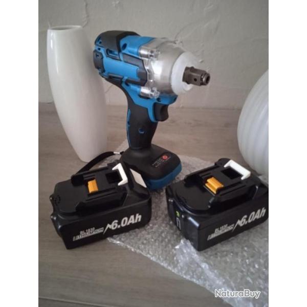 Lot cl� � chocs 18V 520Nm adaptable batterie Makita (BL1830, LTX...) et 2 batteries 6 Ah 18V NEUF