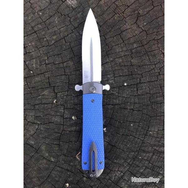 Couteau Ganzo Adimanti Samson Blue Lame Acier D2 Manche G10 Linerlock Clip GASAMSONBL