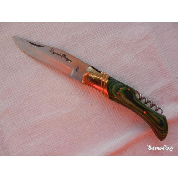 couteau de poche Laguiole Bougna manche bois parkeris� vert - tire bouchon