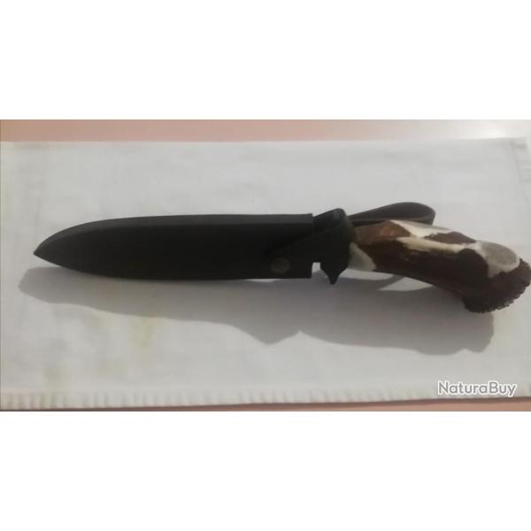 Dague de chasse. Manche cerf. Lame 20cm... �tui cuir
