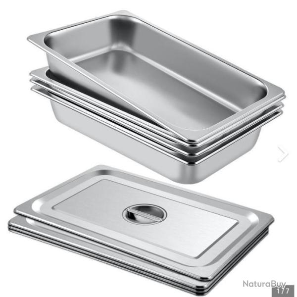 Bac INOX Alimentaire PRO Lot de 4 Plats � Four en Acier Inoxydable 13L (PORT OFFERT)
