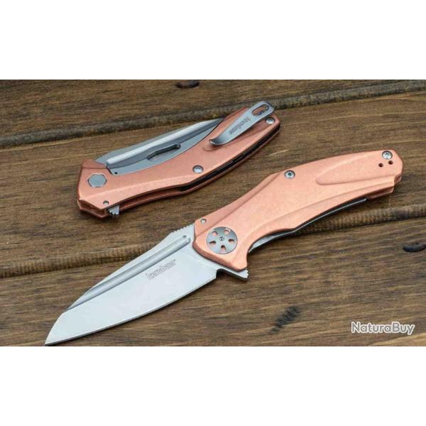 Couteau Kershaw Copper Natrix XL Lame Acier D2 Manche Cuivre KIVT Framelock Clip KS7008CU