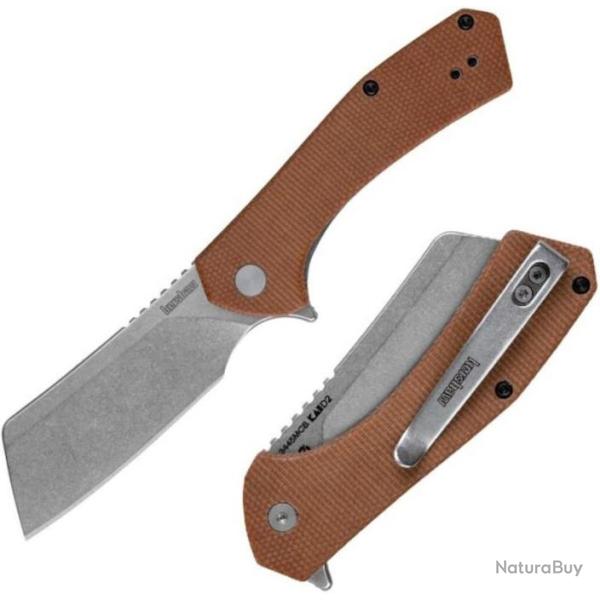 Couteau Kershaw Static Brown Micarta Lame Cleaver Lame Acier D2 SW KIVT Linerlock Clip KS3445MCB