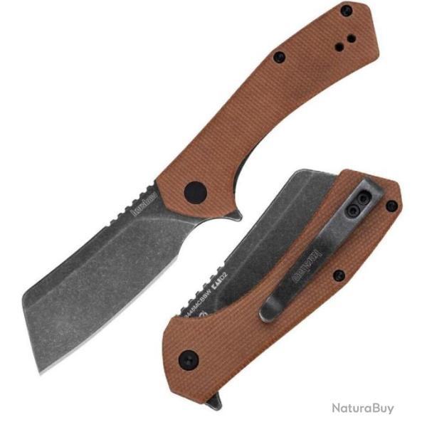 Couteau Kershaw Static Brown Micarta Lame Cleaver Acier D2 Black KIVT Linerlock Clip KS3445MCBBW
