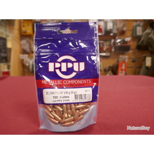 100 ogives cal 224 FMJ BT 3.56g (55 gr)  de PPU