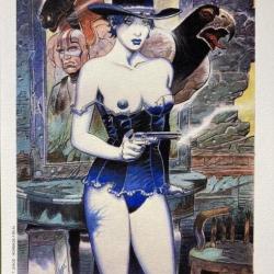 WESTERN REVOLVER PEACEMAKER COLT  cow boy sexy pin up GIRL seins nus  ex libris intact sign&eacute; GIROD