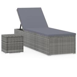 Transat chaise longue bain de soleil lit de jardin terrasse meuble d'ext&eacute;rieur avec coussin et tabl