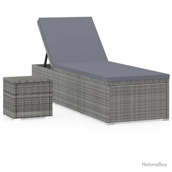 Transat chaise longue bain de soleil lit de jardin terrasse meuble d'ext�rieur avec coussin et tabl