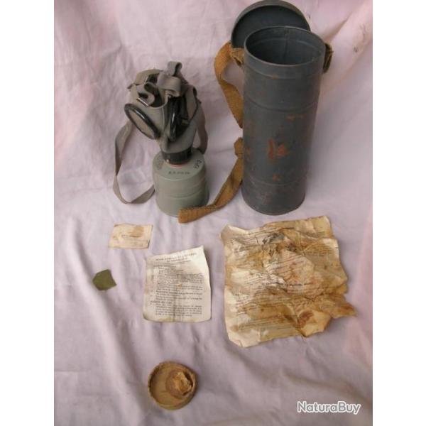 WW2 FRANCE MASQUE A GAZ D�FENSE PASSIVE CIVILE FRANCAIS ET NOTICE ET PRESCRIPTION ET PERSONNALIS�