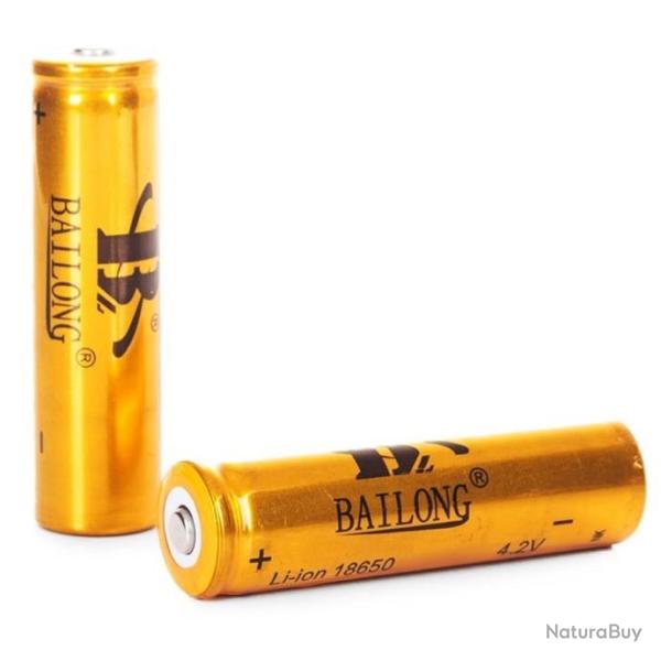 Lot de 2 Accus Bailong 18650 Li-Ion HQ 4.2 V pour Lampes Torches et Frontales