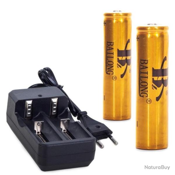 Pack 2 Accus Bailong 18650 Li-Ion HQ 4.2 V + Chargeur Dual Flash