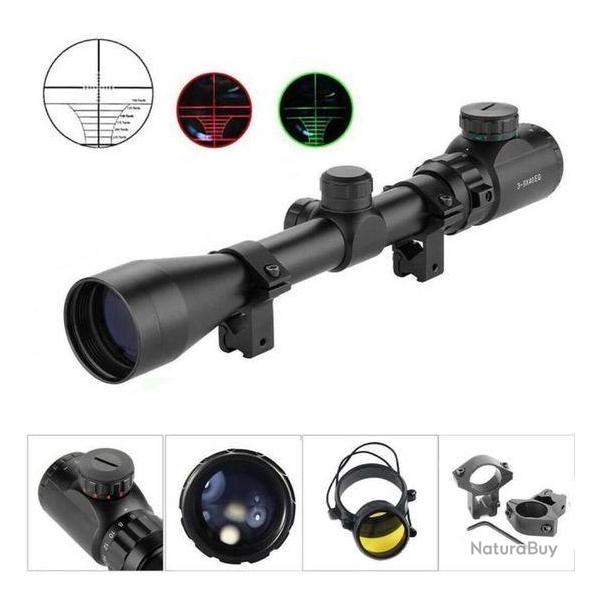 Lunette de Vis�e T�l�m�tre Rouge & Vert Mil-Dot Illumin� Chasse 11mm Montures 3-9x40EG