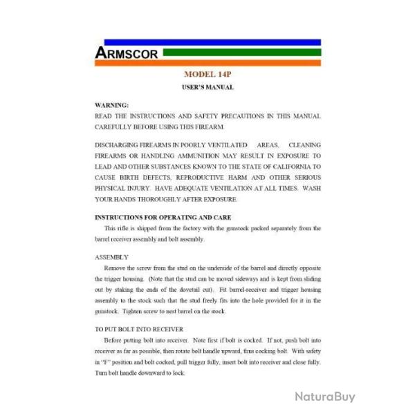 notice carabine ARMSCOR 14P (envoi par mail) - VENDU PAR JEPERCUTE (m1837)