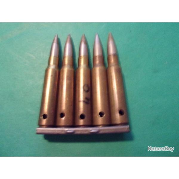 Clip avec 5 munitions 7,5x54 Mas de 40, tui laiton, balla blinde, neutralise