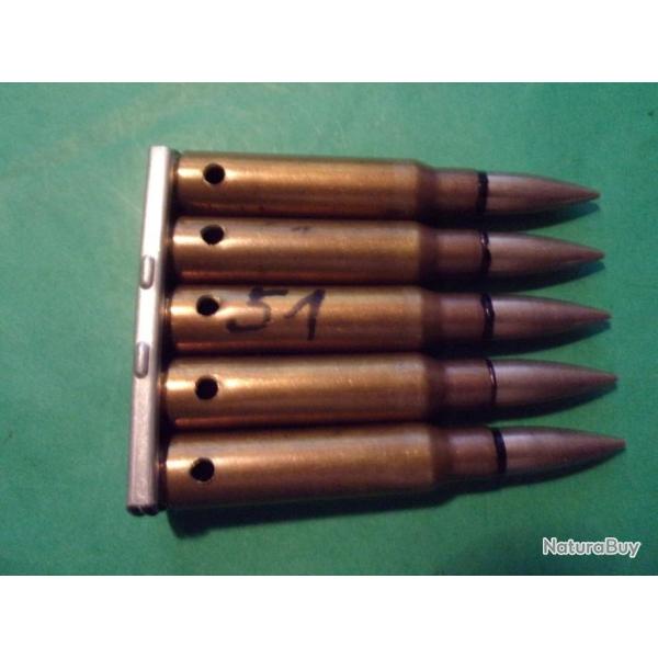 Clip avec 5 munitions 7,5x54 MAS de 51 poque Indochine, tui laiton, balle blinde, neutralise