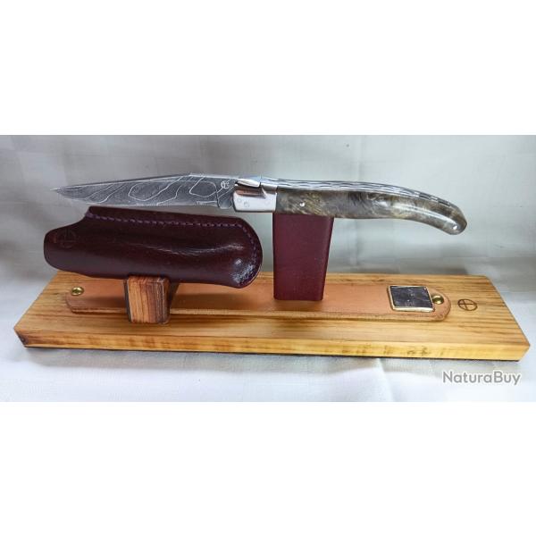 Unique ! Couteau type laguiole enti�rement forg� � la main - Magnifique Damas de chez Raymond Rosa