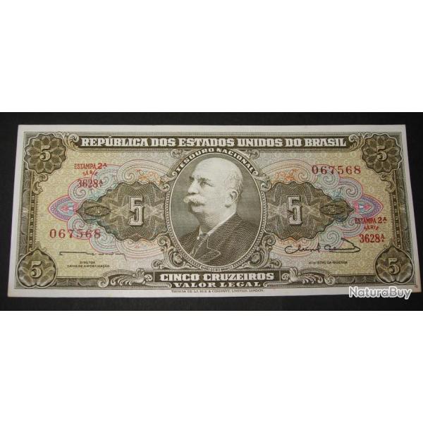 BRESIL  billet de cinco cruzeiros  ttb++