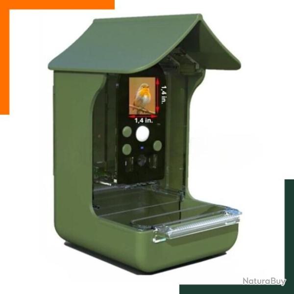 Mangeoire pour oiseaux avec cam�ra HD 1080P - D�tection et enregistrement automatique - Vert - 32GO