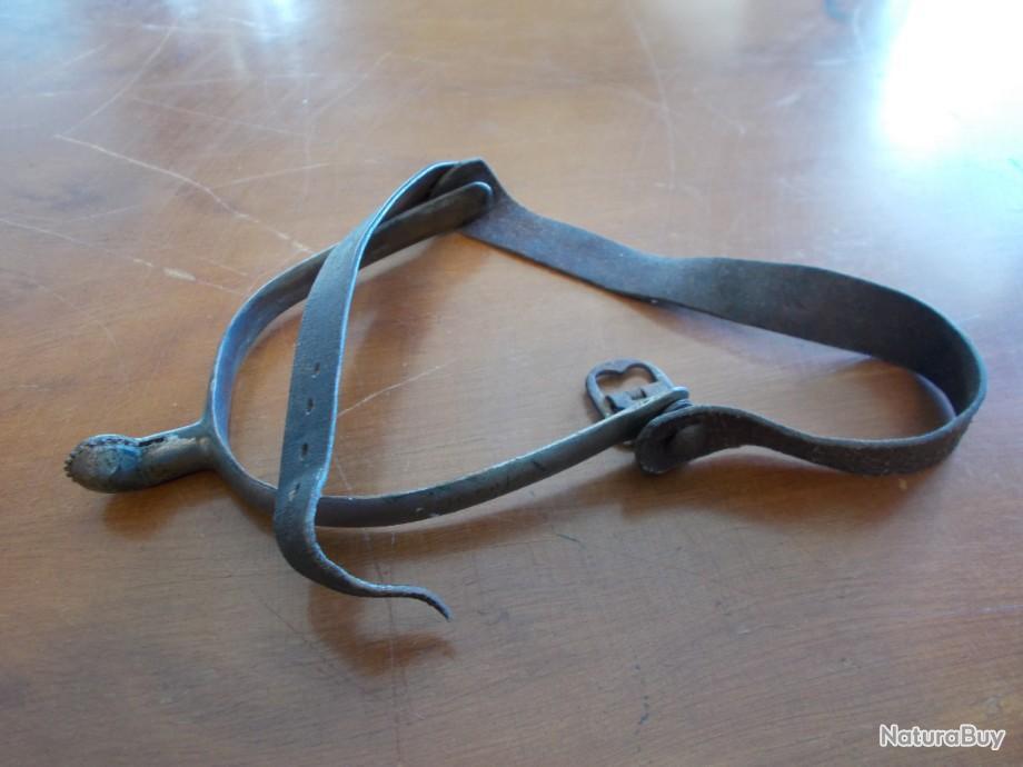 Ancien Éperon Cavalerie – Nickel Massif Et Bracelet Cuir – Militaire Vintage