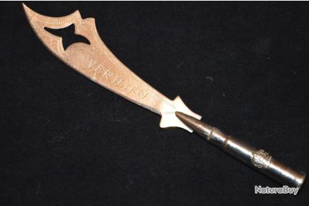 Coupe-papier Art Des Tranchées 1916 TAHURE - Cuivre Original Poilu WWI - Pièce Historique
