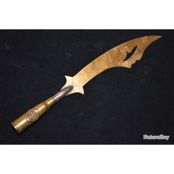 ARTISANAT DE TRANCHEE/POILU-COUPE PAPIER-REIMS- BOUTON ALLEMAND-GUERRE 1914/1918