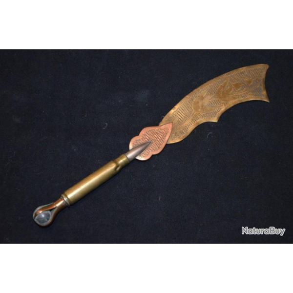 ARTISANAT DE TRANCHEE/POILU-COUPE PAPIER CHAMPAGNE 1917-GUERRE 1914/1918