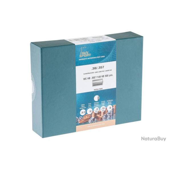 500 Ogives H&N .355 plastifi�es gold - wad cutter 148Grs