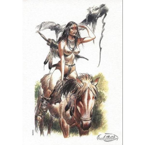 Indienne  squaw  � cheval  avec son carquois arc et fl�ches  sexy pin up   ex libris intact
