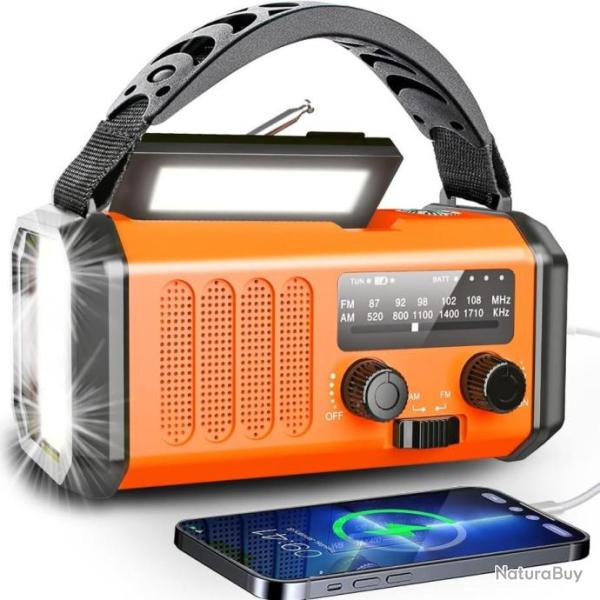 Radio d'Urgence Solaire Portable AM/FM Boussole Batterie 10000mAh M�t�o SOS Manivelle Piles Chargeur