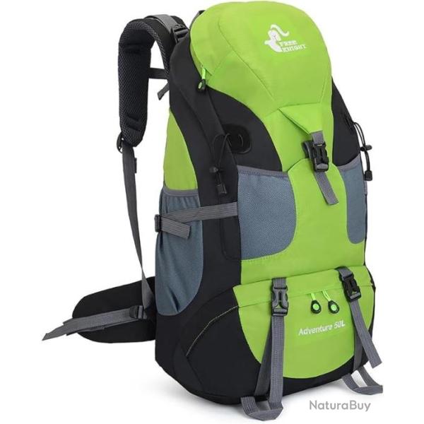 Sac  Dos de Randonne 50L Impermable Lger Sports Voyage Pche Camping Escalade Vert Clair