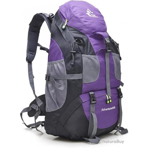Sac  Dos de Randonne 50L Impermable Lger Sports Voyage Pche Camping Escalade Violet