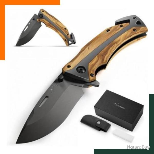 Couteau pliant de survie en acier inoxydable et titane 80mm - - Livraison gratuite et rapide