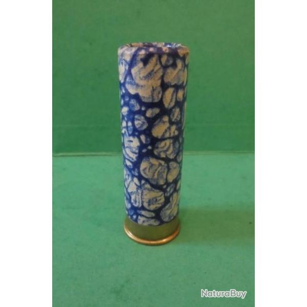 CARTOUCHE  MANUFRANCE CAL.16 BLANCHE TIGREE BLEUE CULOT DE 8mm plomb 2