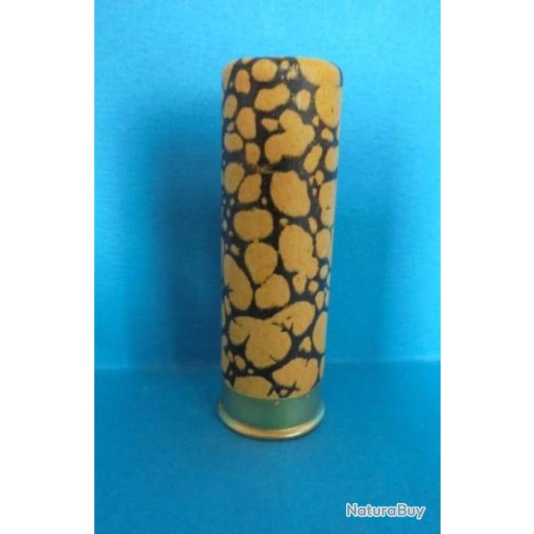 CARTOUCHE  MANUFRANCE CAL.16 PLOMB 2 JAUNE MARBREE NOIRE CULOT DE 8mm NON RECHARGEE