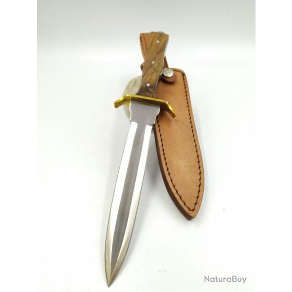 Dague Chasseur Manche en Bois Lame � double tranchant avec Etui en Cuir PA336307
