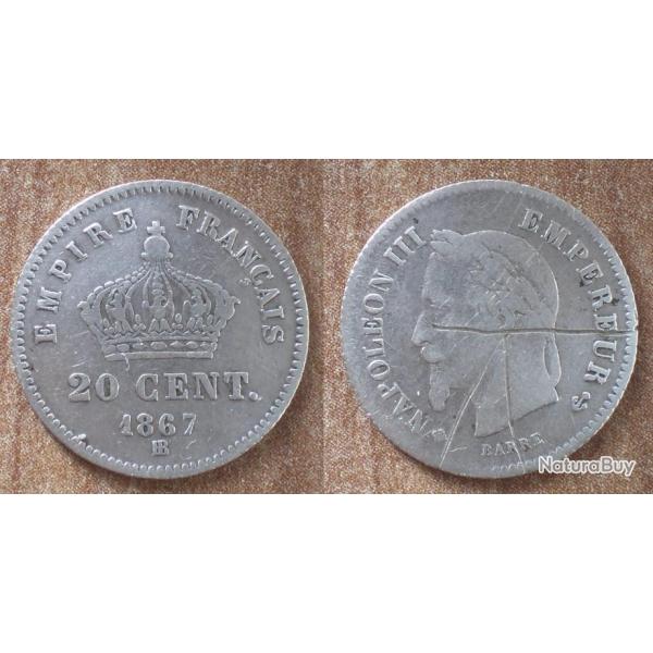 France 20 Centimes 1867 Atelier Bb Atelier Strasbourg Piece Argent Napoleon Centime De Francs