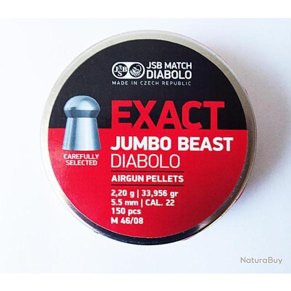Pack de 5 Bo�tes 150 Plombs JSB Match 5,5 mm - EXACT JUMBO BEAST DIABOLO - 2,20 gr - 33,956 gr.