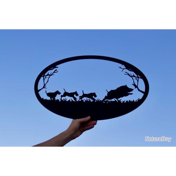 cadre ovale Foxs et Sanglier