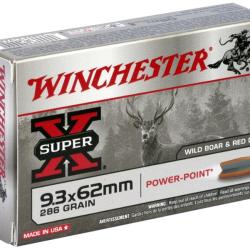 Cartouches WINCHESTER SUPER X POWER POINT - Cal: 9,3x62 - 286 grs (18,5g) - Boite de 20 unit&eacute;s
