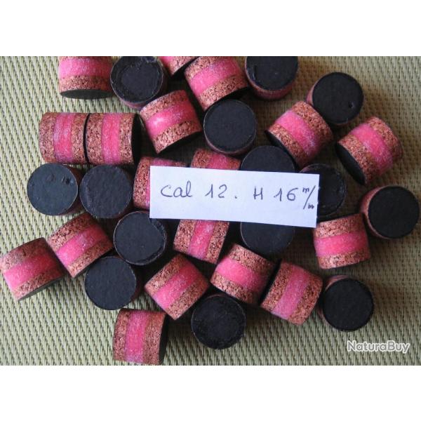 Bourres  1�re  qualit�  li�ge  feutre  rose  li�ge    cal  12  hauteur  16 mm