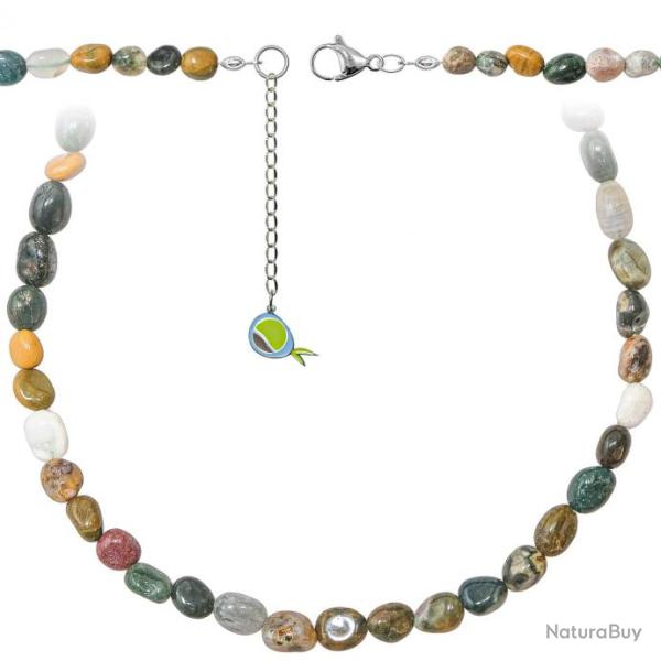 Collier en jaspe oc�an - Perles roul�es 5 � 8 mm - 90 cm