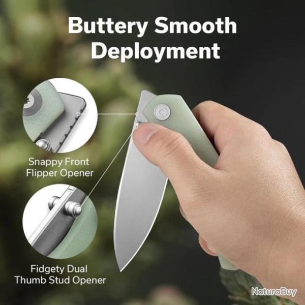 Couteau CIVIVI Sokoke Jade Manche G10 Lame Acier 14C28N Drop Point IKBS Linerlock Clip CIVC220075 -