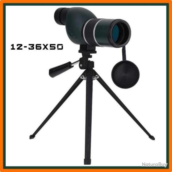 Monoculaire 12-36x50 Coud� - Avec tr�pied - Vert arm�e avec sac de rangement - Livraison gratuite