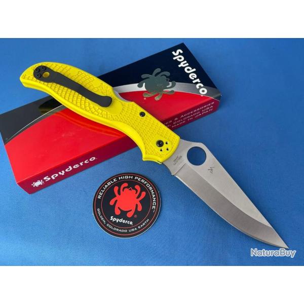 Couteau Spyderco Stretch 2 XL Salt Yellow Lame Acier H-2 Manche FRN Lockback Made Japan SC258PYL